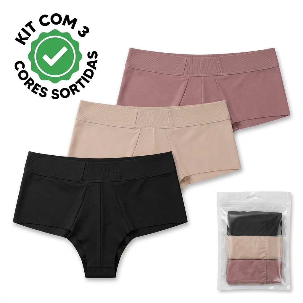 Kit com 3 Calcinhas Fio Duplo Cós Alto